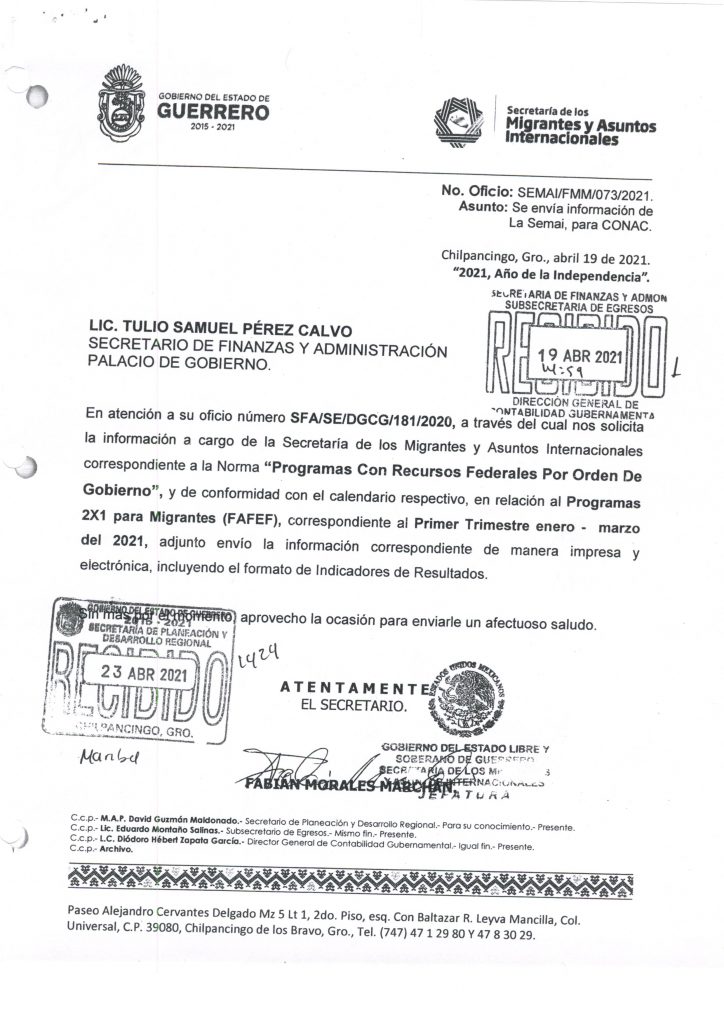 INFORMES DE FAFEF 2021 (1ER. TRIMESTRE) | Gobierno del Estado de Guerrero