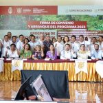 Firma Evelyn Salgado convenio para el arranque del Programa de Pavimentación de Caminos Rurales 2023