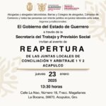 El gobierno estatal aperturará las Juntas Locales de Conciliación y Arbitraje 1 y 2 del puerto de Acapulco