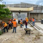 La Secretaría del Trabajo y Previsión Social realizan jornadas de limpieza en escuelas afectadas por el huracán en Ometepec.