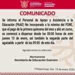 Inicia pago de la primera quincena de enero al personal de apoyo y asistencia a la educación no incorporado al FONE